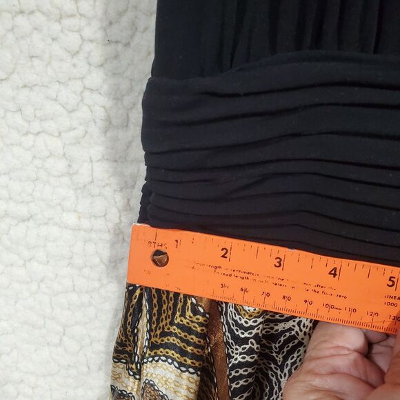 Collection Dressbarn Size 14 Sleeveless Handkerchief Hem Dress Black Gold - Picture 16 of 16